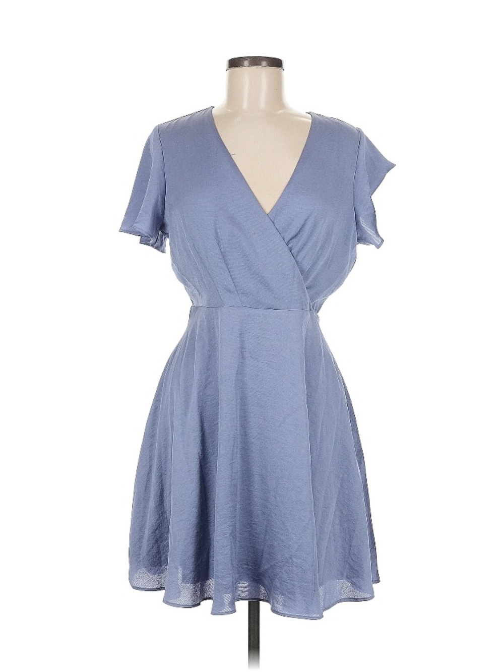 Express Dusty Blue Wrap-Front Short Sleeve Dress